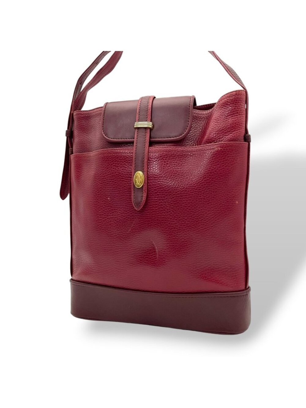 Cartier Must Line Must de Cartier Shoulder Bag Bordeaux Leather Gold Logo Flap